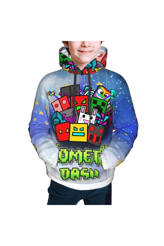Geometry Dash Kids' Hoodie 3d Print Sweatshirt Soft Pullover Hooded With Big Pockets Fans Gifts For Boys Or Girls Medium
