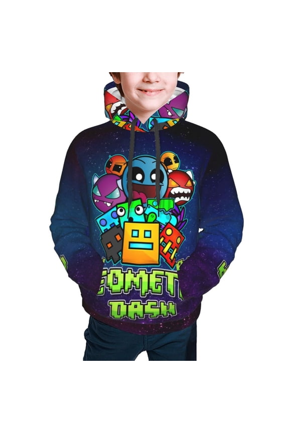 Geometry Dash Kids' Hoodie 3d Print Sweatshirt Soft Pullover Hooded With Big Pockets Fans Gifts For Boys Or Girls Medium