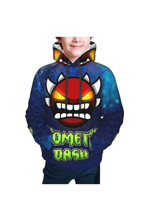 Geometry Dash Kids' Hoodie 3d Print Sweatshirt Soft Pullover Hooded With Big Pockets Fans Gifts For Boys Or Girls Small
