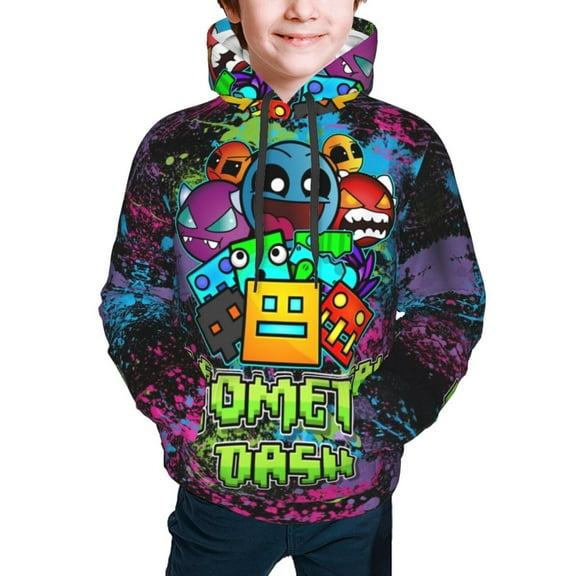 Geometry Dash Kids' Hoodie 3d Print Sweatshirt Soft Pullover Hooded With Big Pockets Fans Gifts For Boys Or Girls Small