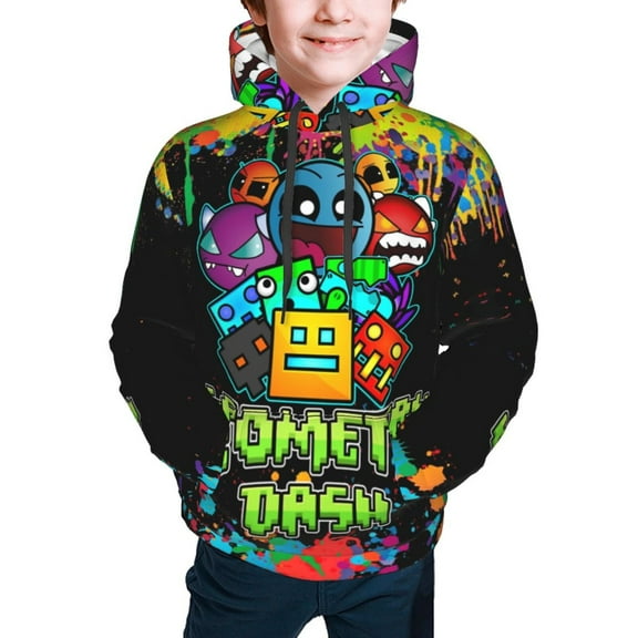 Geometry Dash Kids' Hoodie 3d Print Sweatshirt Soft Pullover Hooded With Big Pockets Fans Gifts For Boys Or Girls Small