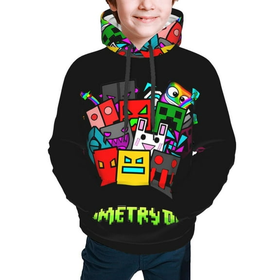 Geometry Dash Kids' Hoodie 3d Print Sweatshirt Soft Pullover Hooded With Big Pockets Fans Gifts For Boys Or Girls Small