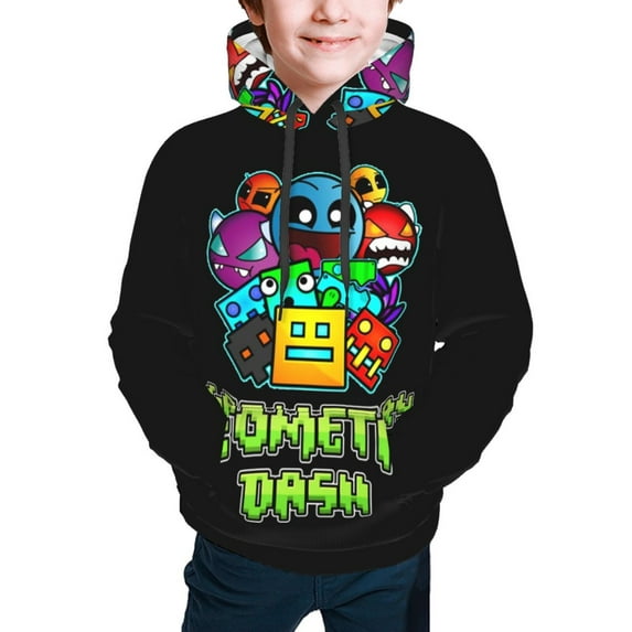 Geometry Dash Kids' Hoodie 3d Print Sweatshirt Soft Pullover Hooded With Big Pockets Fans Gifts For Boys Or Girls Small
