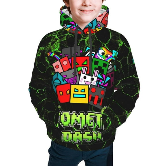 Geometry Dash Kids' Hoodie 3d Print Sweatshirt Soft Pullover Hooded With Big Pockets Fans Gifts For Boys Or Girls Small