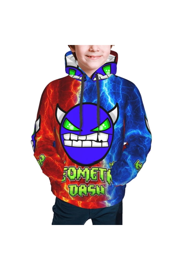 Geometry Dash Kids' Hoodie 3d Print Sweatshirt Soft Pullover Hooded With Big Pockets Fans Gifts For Boys Or Girls Small