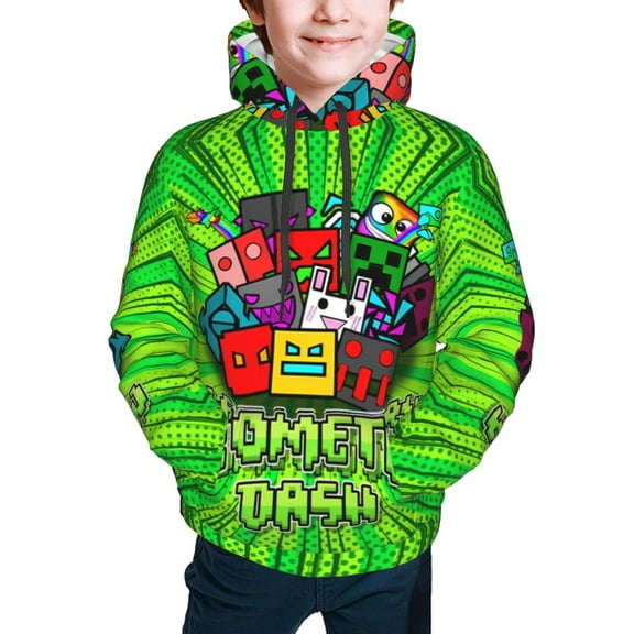 Geometry Dash Kids' Hoodie 3d Print Sweatshirt Soft Pullover Hooded With Big Pockets Fans Gifts For Boys Or Girls Small