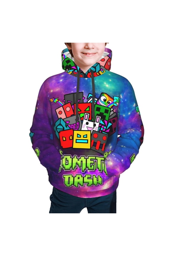 Geometry Dash Kids' Hoodie 3d Print Sweatshirt Soft Pullover Hooded With Big Pockets Fans Gifts For Boys Or Girls X-Large