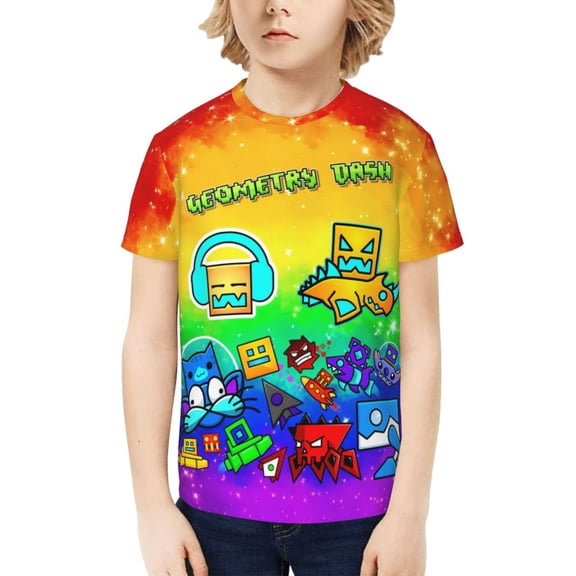 Geometry Dash Kids T-Shirt 3d Printed Graphic T-Shirts Boys And Girls Short Sleeve Shirts For Youth Kids Large