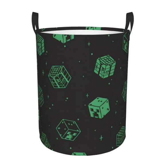 Geometry Dash Laundry Hamper Storage Basket With Handles, Round Circular Hamper For Home Bathroom Bedroom Dorm Medium