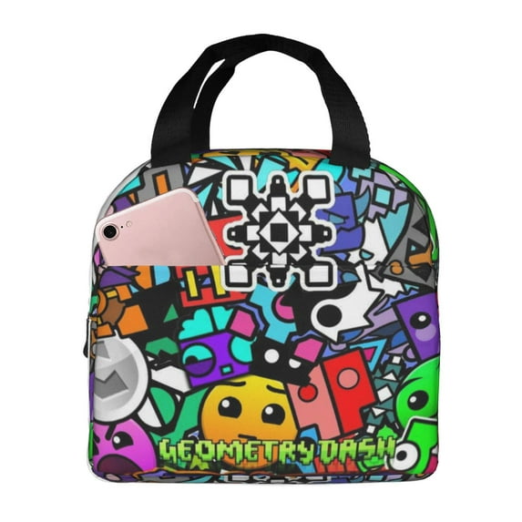Geometry Dash Lunch Bags Lunchbox Portable Tote Bag Insulated Bento Bag Reusable Meal Holder