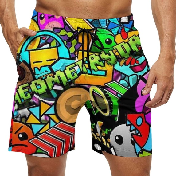 Geometry Dash Mens Board Shorts Quick Dry Swim Trunk Lightweight Soft Swimsuit Bathing Suit for Boys L