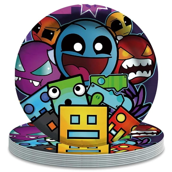 Geometry Dash Birthday Decorations Plates Party Supplies Tableware Disposable Dinnerware