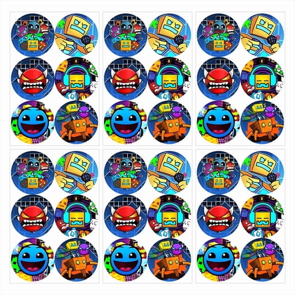 Geometry Dash Stickers Labels Birthday Party Favors Thank You Themed Round Circle Baby Shower 60pcs