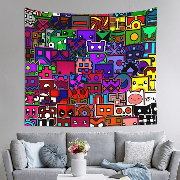 Geometry Dash Tapestry Anime Poster Wall Hanging Art Decor For Living Room Bedroom Dorm Apartments Party Supplies Gifts 59x59 Inch