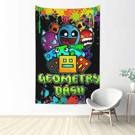 Geometry Dash Tapestry Wall Hanging Home Decoration Wall Blanket Dormitory Living Room Bedroom Backdrop Poster( 60x40inch)