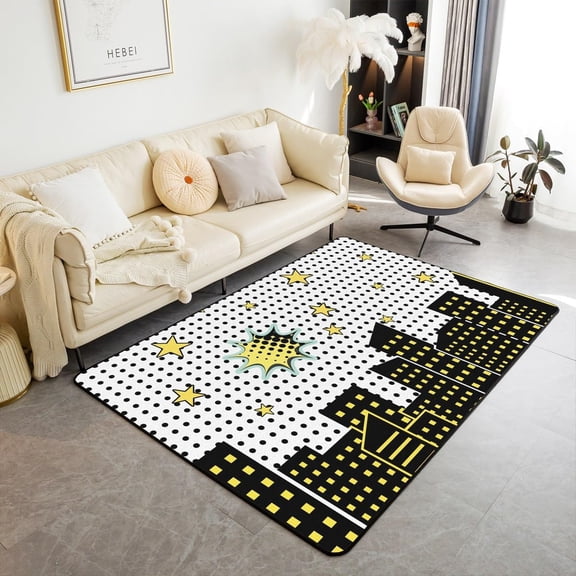 Geometry Dots Square Area Rug For Bedside,Modern Abstract Building Stars Washable Rug For Office Bathroom Decor,Boys Cartoon City House Indoor Floor Mat For Bedroom Living Room 1x2ft