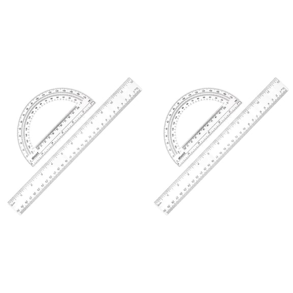 Geometry Drawing Ruler And Protractor, Precision Measuring Tools For Home Office Architect Use, Math Supplies With Clear Scale Marks (Clear ,2pcs)