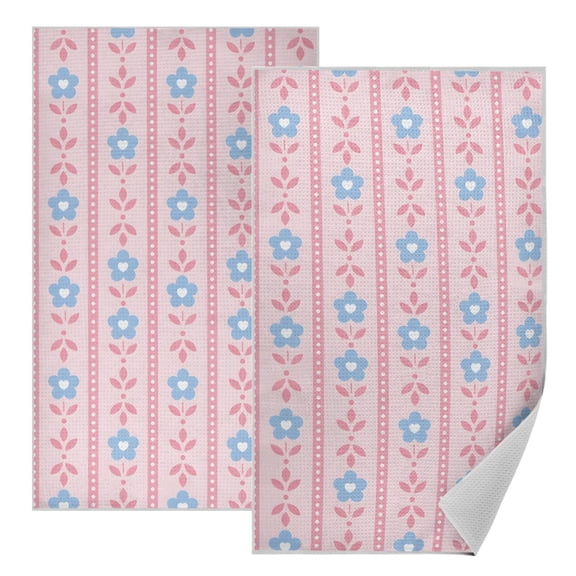 Geometry Floral Pattern Waffle Kitchen Towels 18x30 in Soft Absorbent Quick Dry Dishcloths 2 Pack