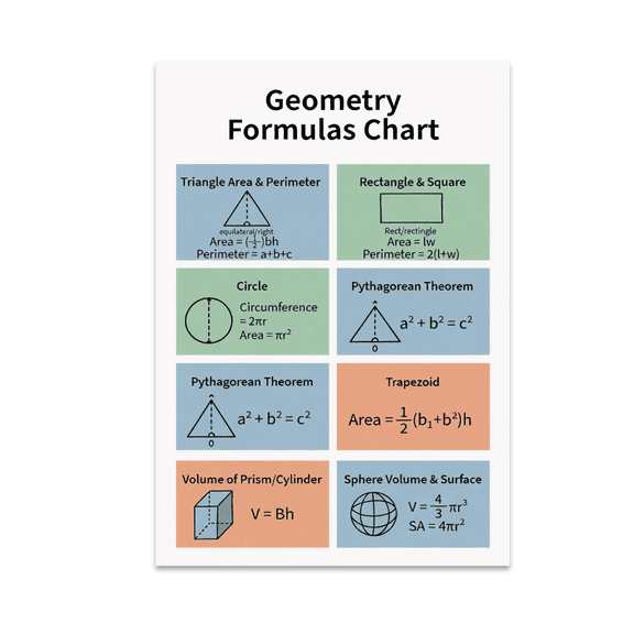 Geometry Formulas Chart - Math Enthusiast - 13x19 Poster Print