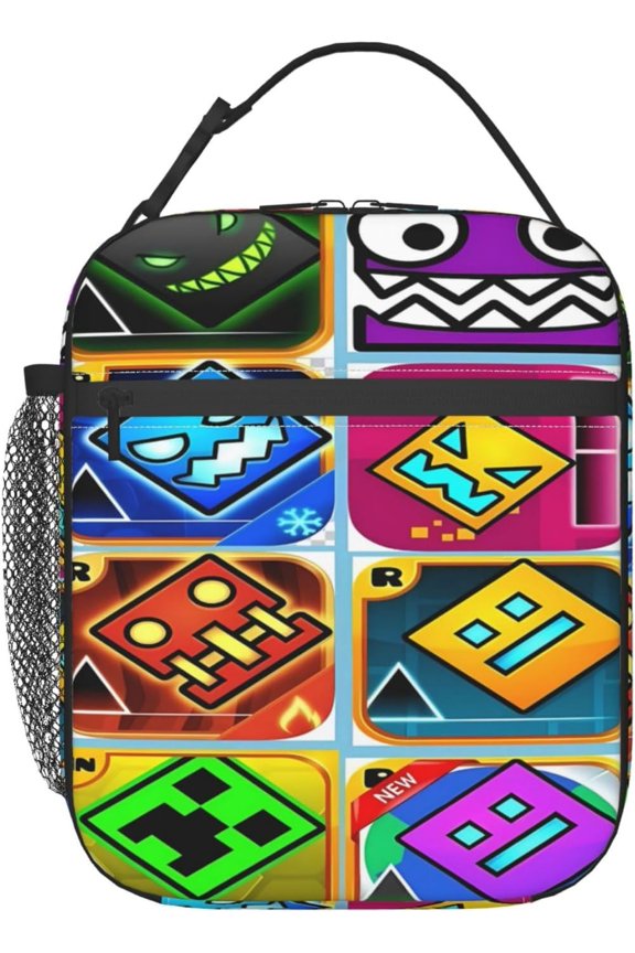 Geometry Gaming Dash Insulated Lunch Bag Lunch Box Large Capacity Leakproof Work Lunch Tote Bag Zipper External Net Pocket Office Travel Work