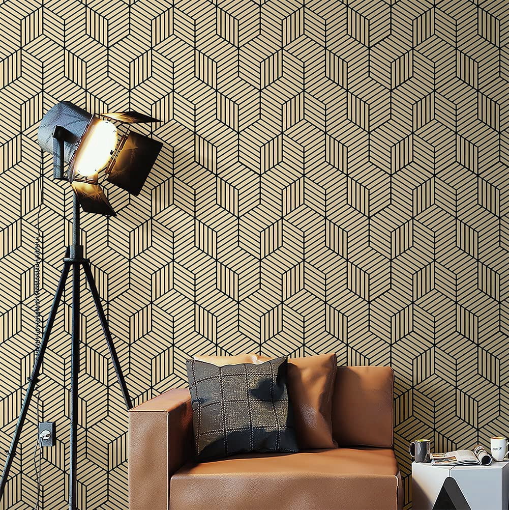 Geometry Hexagon Stripped Peel and Stick Wallpaper Vinyl Contact Paper