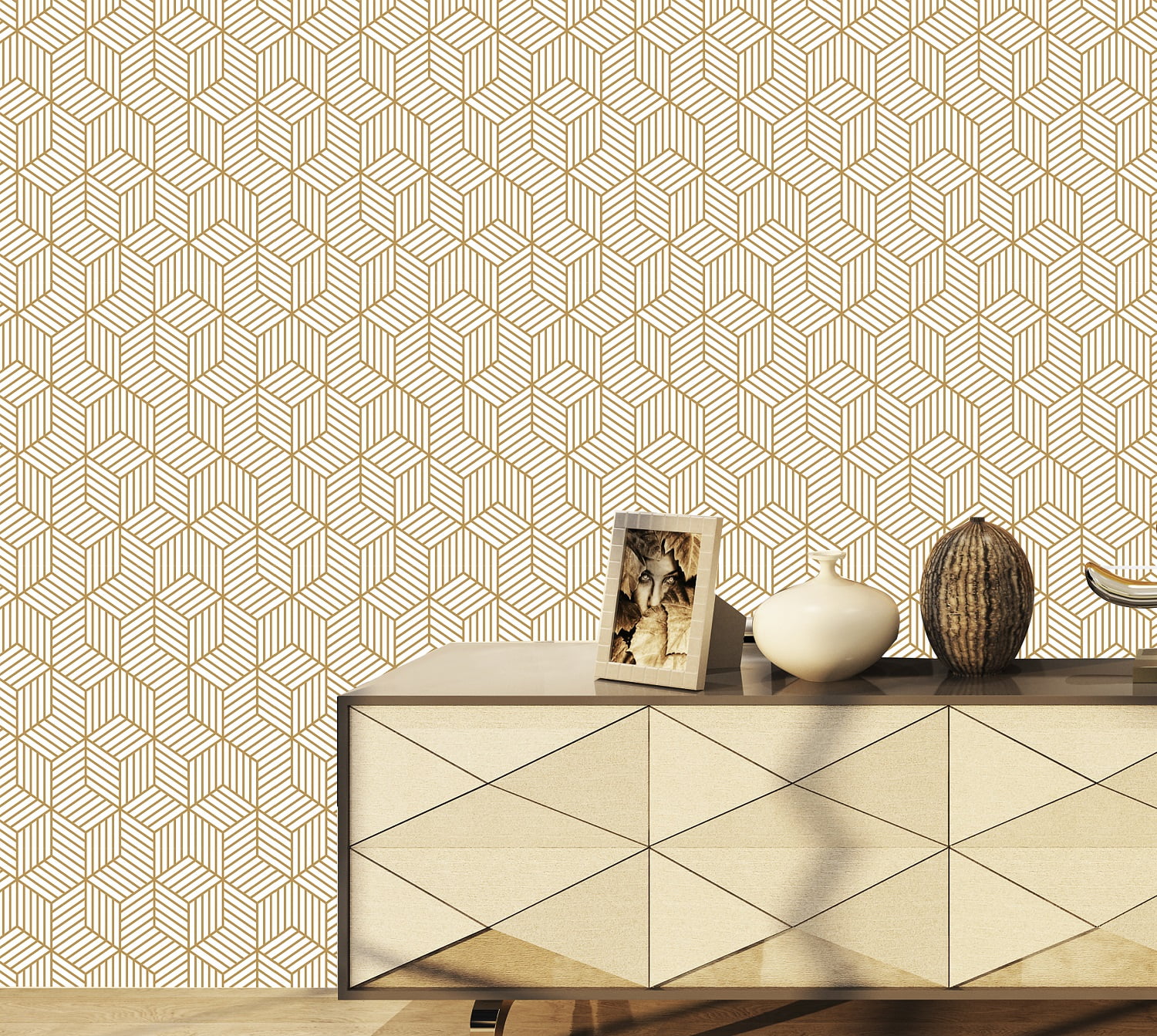 Geometry Hexagon Stripped Peel and Stick Wallpaper Vinyl Contact Paper