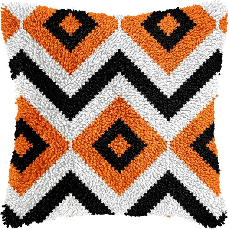 Geometry Lines Latch Hook Pillow Kits Pillow Cover with Pattern Printed Canvas Sofa Hooking Pillowcase Cushion Crafts Embroidery Latch Hooking Crochet Starter Kits 17x17 inch(1)