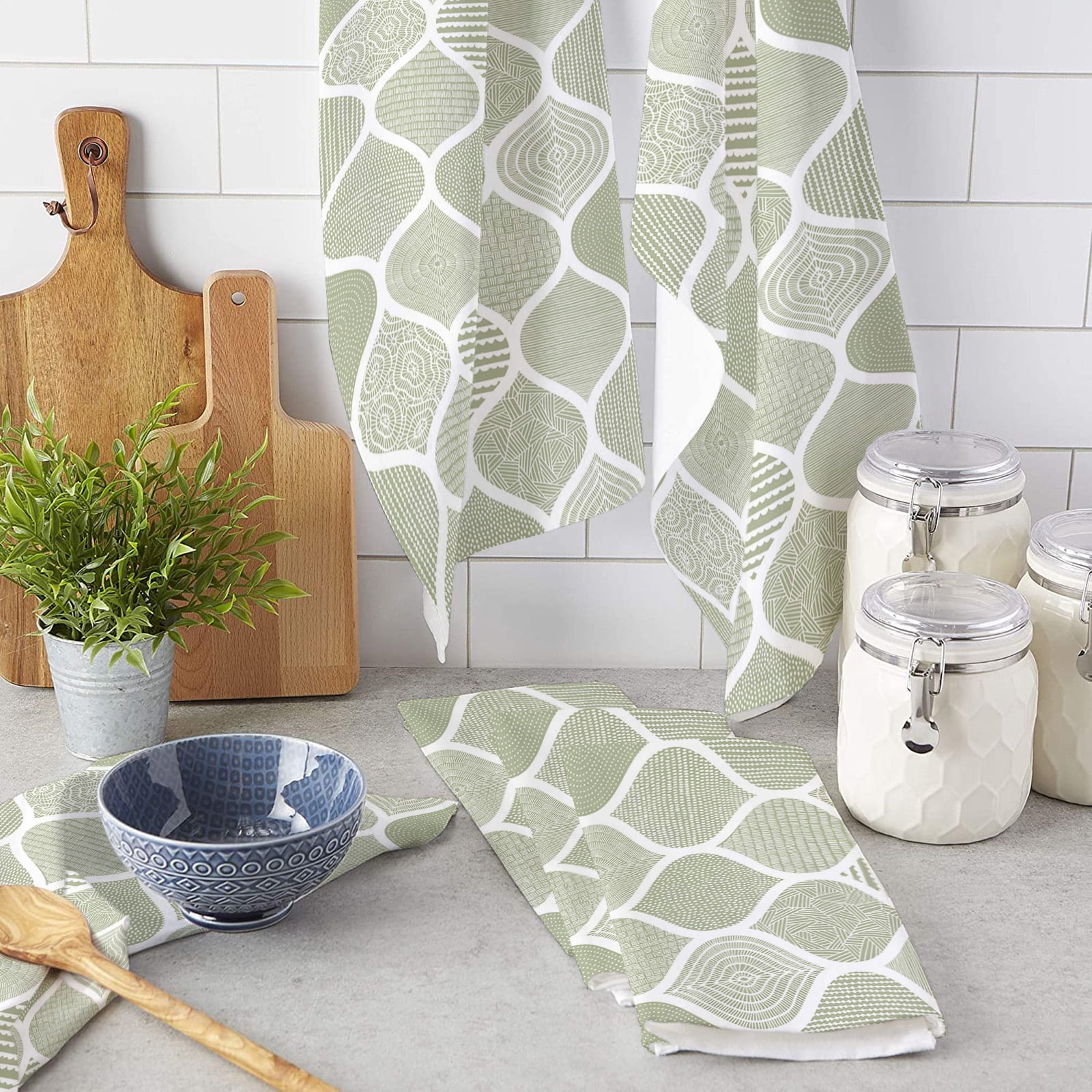 Geometry Moroccan Texture Sage Green Kitchen Towel Absorbent Dish Cloth  Tableware Towel for Kitchen Household Cleaning Tool - Walmart.com, image size:1600x1600