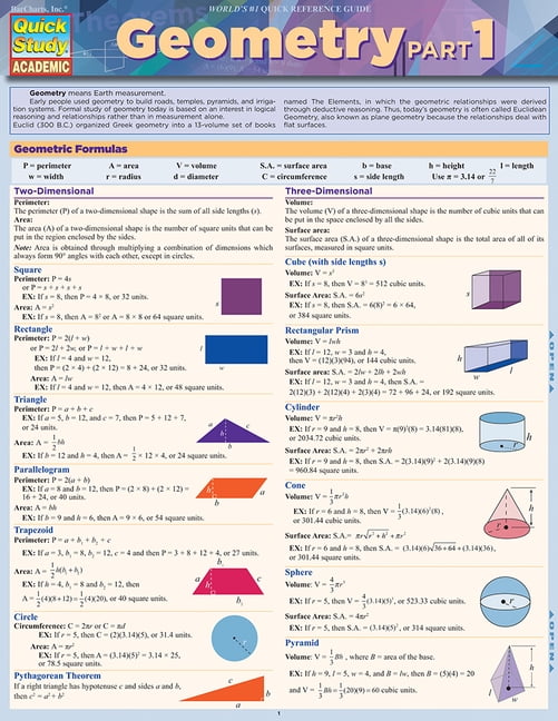 BARCHARTS Geometry Part 1 : QuickStudy Laminated Reference Guide (Edition 2) (Other)