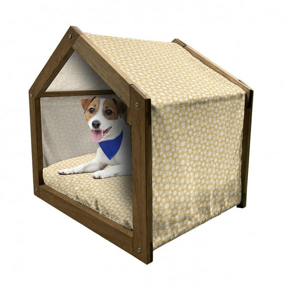 Geometry Pet House, Traditional Shapes Pattern Moroccan Effects Art Print, Outdoor & Indoor Portable Dog Kennel with Pillow and Cover, 5 Sizes, Earth Yellow, by Ambesonne