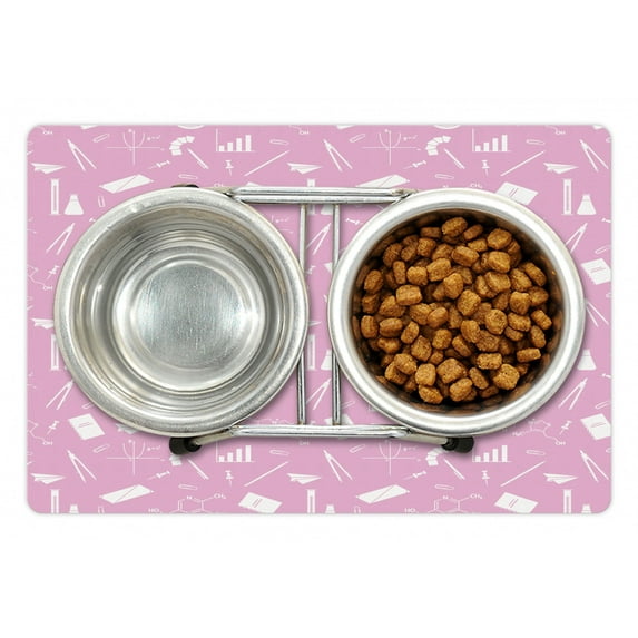 Geometry Pet Mat for Food and Water, Rhythmic Notebook Divider Measuring Tools Bicolored Illustration Pattern, Non-Slip Rubber Mat for Dogs and Cats, 18" X 12", by Ambesonne