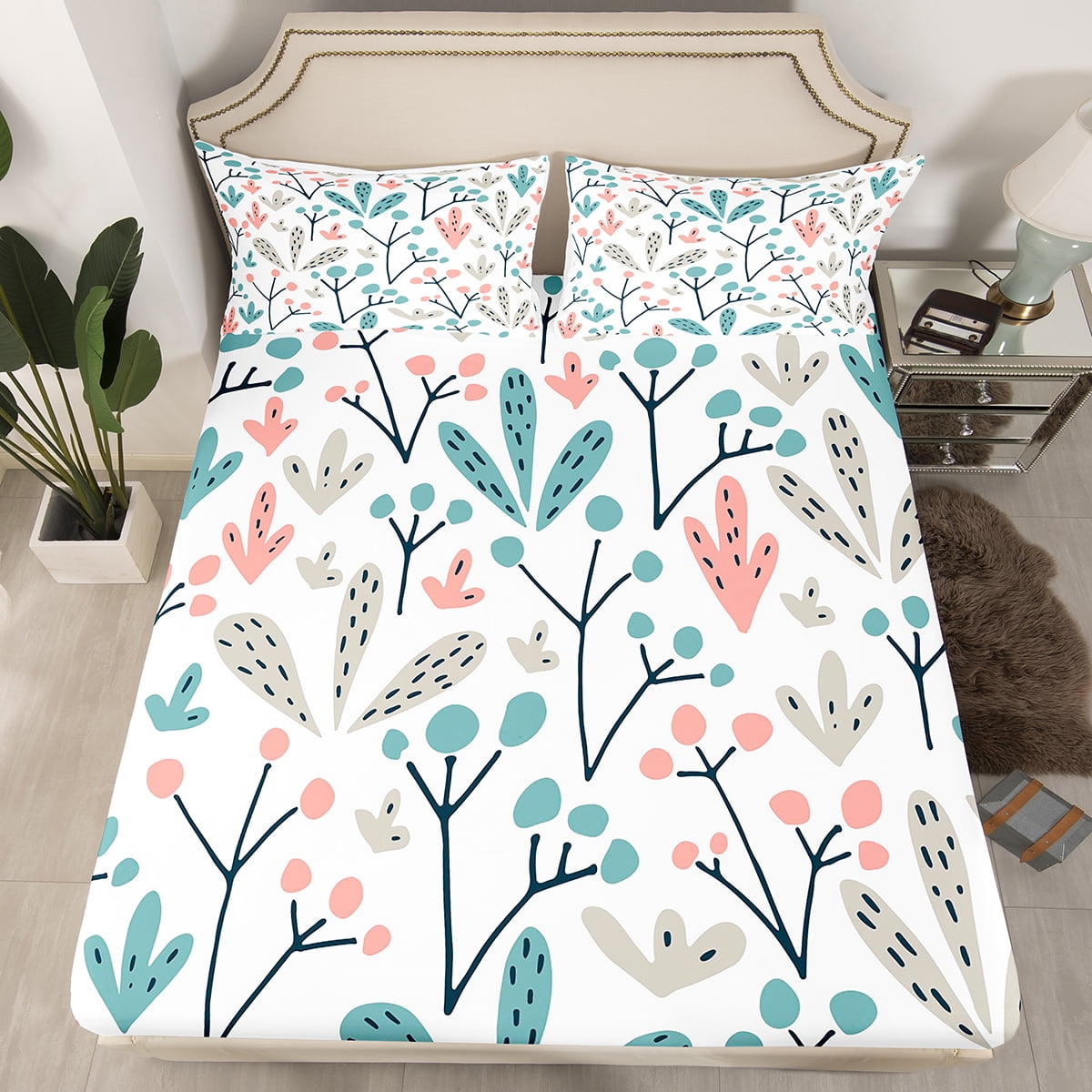 Geometry Plants Fitted Sheet Twin Size,Cartoon Trees Branches Bedding ...