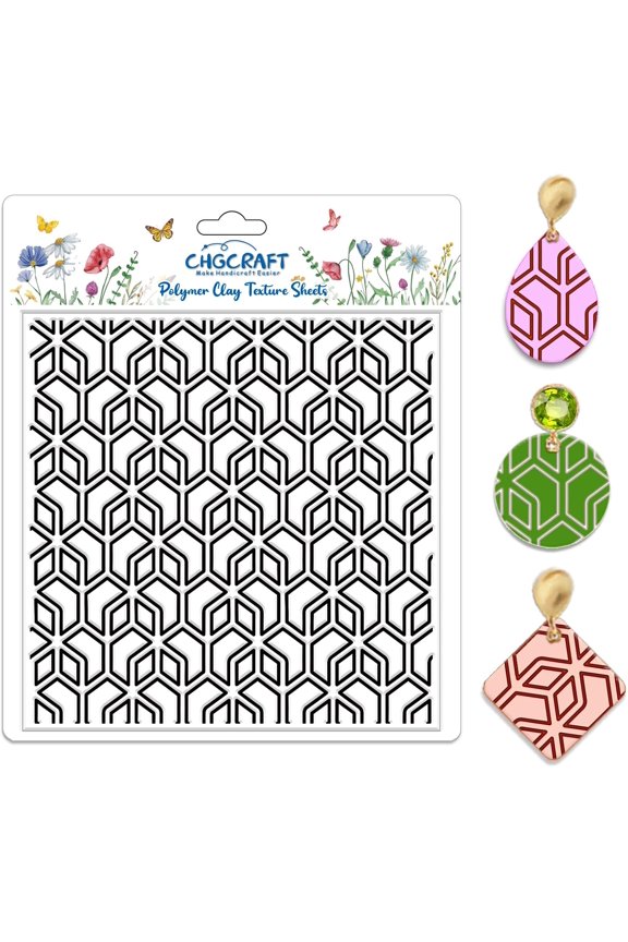Geometry Polymer Clay Texture Sheets Line Art Silicone Texture Stamp Repeating Seamless Pattern Modeling Pattern Pad for Jewelry and Clay Earrings Tools 5.5x5.5 inch