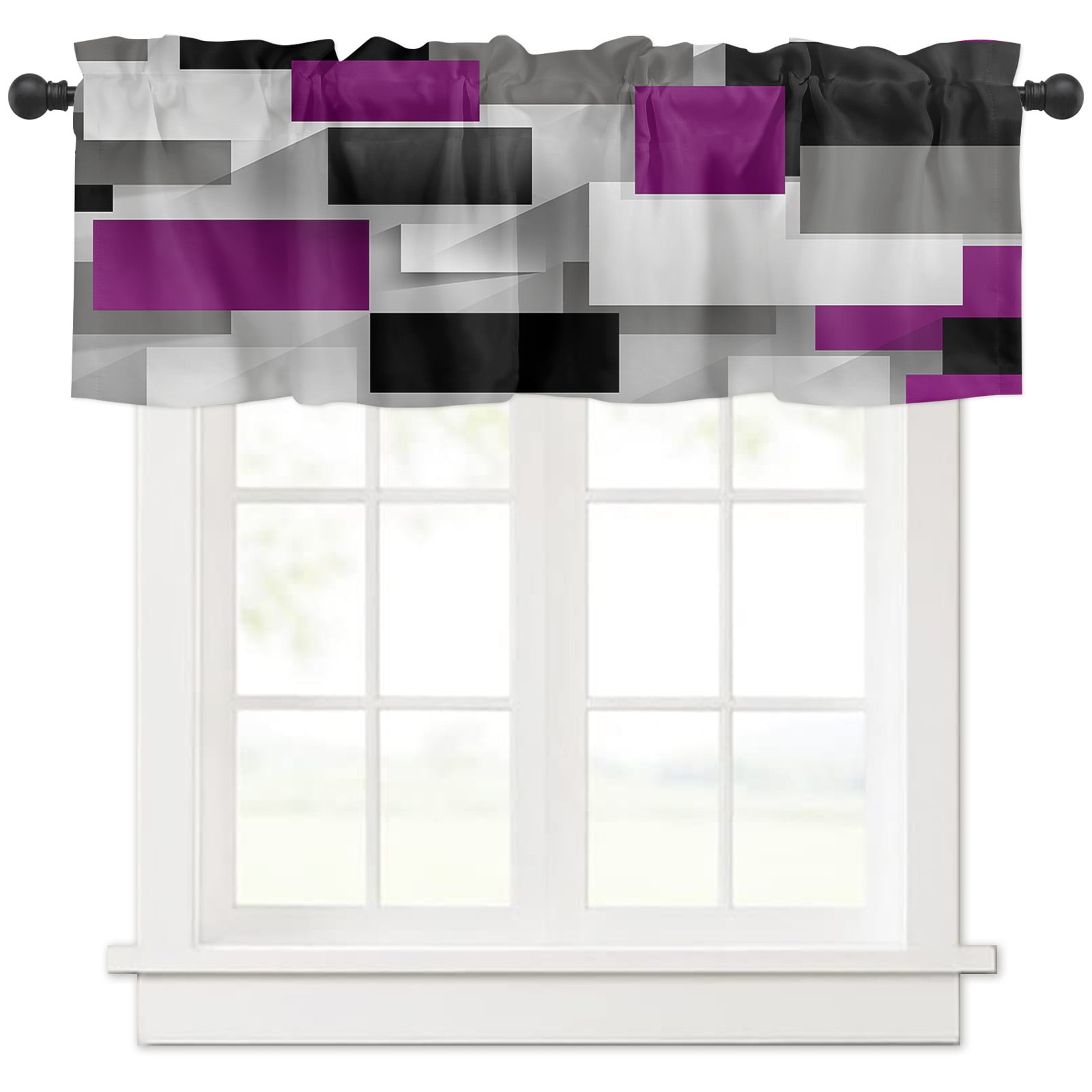 Geometry Purple Grey Black Solid Abstract Rod Pocket Short Curtain HalfCurtain For Home Kitchen