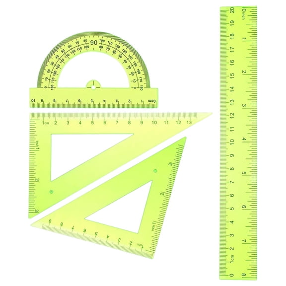Geometry Ruler Set of 4, 20cm Metric Measuring Ruler Kit, Straight & Triangle Ruler with Protractor, Plastic Drafting Geometry Tools for Design Drawing, Engineering Drafting, Office Stationery Work