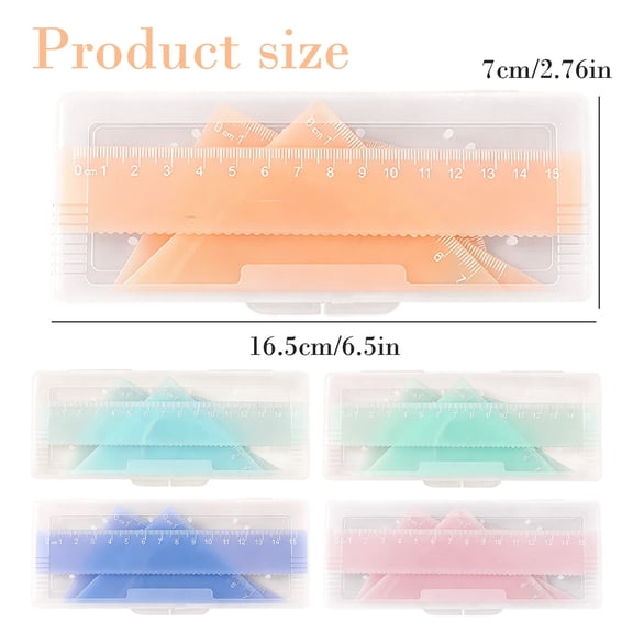 Geometry Ruler Set, Plastic Math Ruler Kit with Storage Case, Drawing Geometry Tool Set, Clear Ruler Triangle Protractor Set, Math Measuring Ruler Set for Home Office Drawing Math Learning Supplies