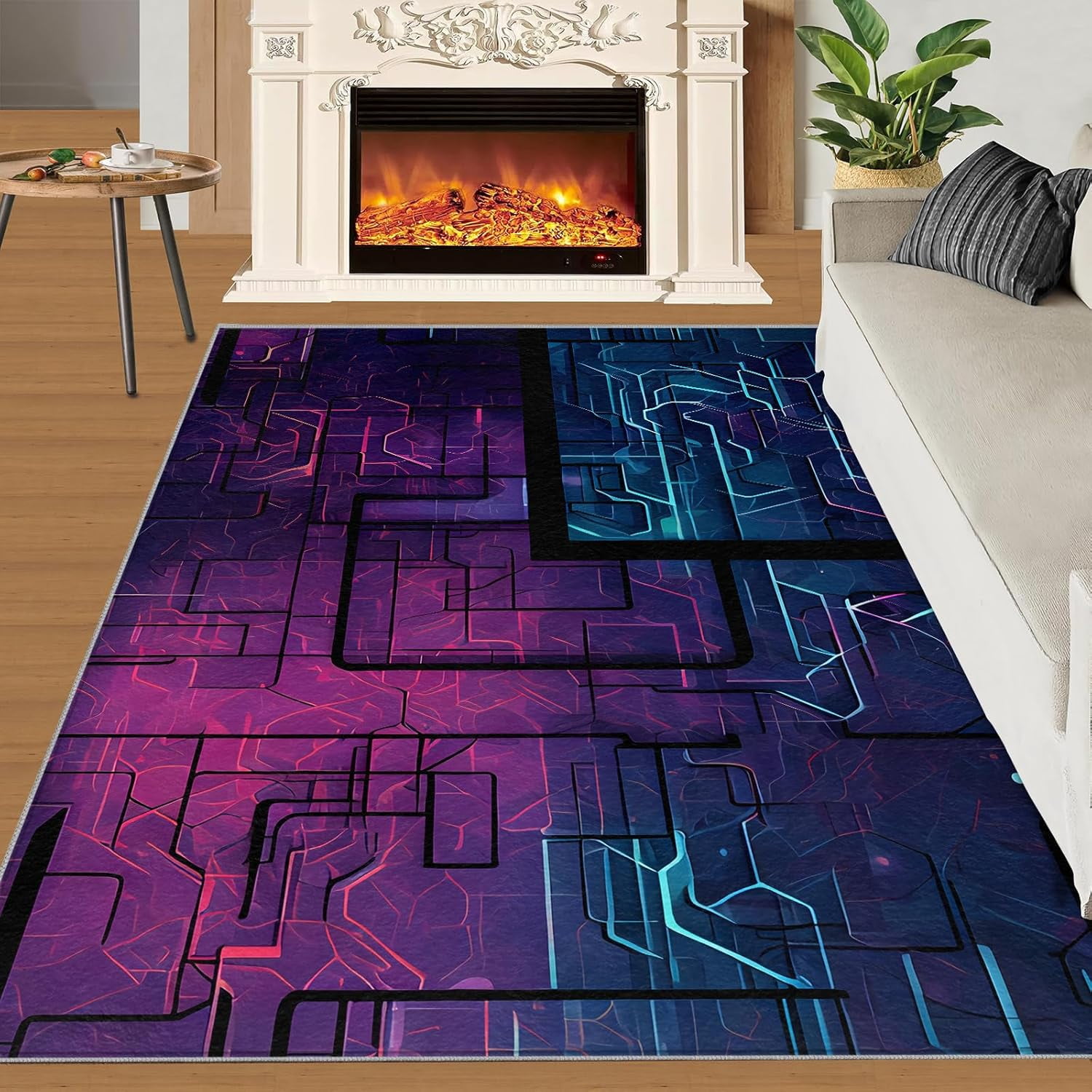 Geometry Sense Of Technology Lines Gaming Rug ,Abstract Black Red Blue ...