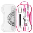 thumbnail image 1 of Geometry Set 10 Pieces Student Supplies with Shatterproof Storage Box,Includes Rulers,Protractor,Compass,Eraser,Pencil Sharpener,Lead Refills,Pencil（Pink）, 1 of 7
