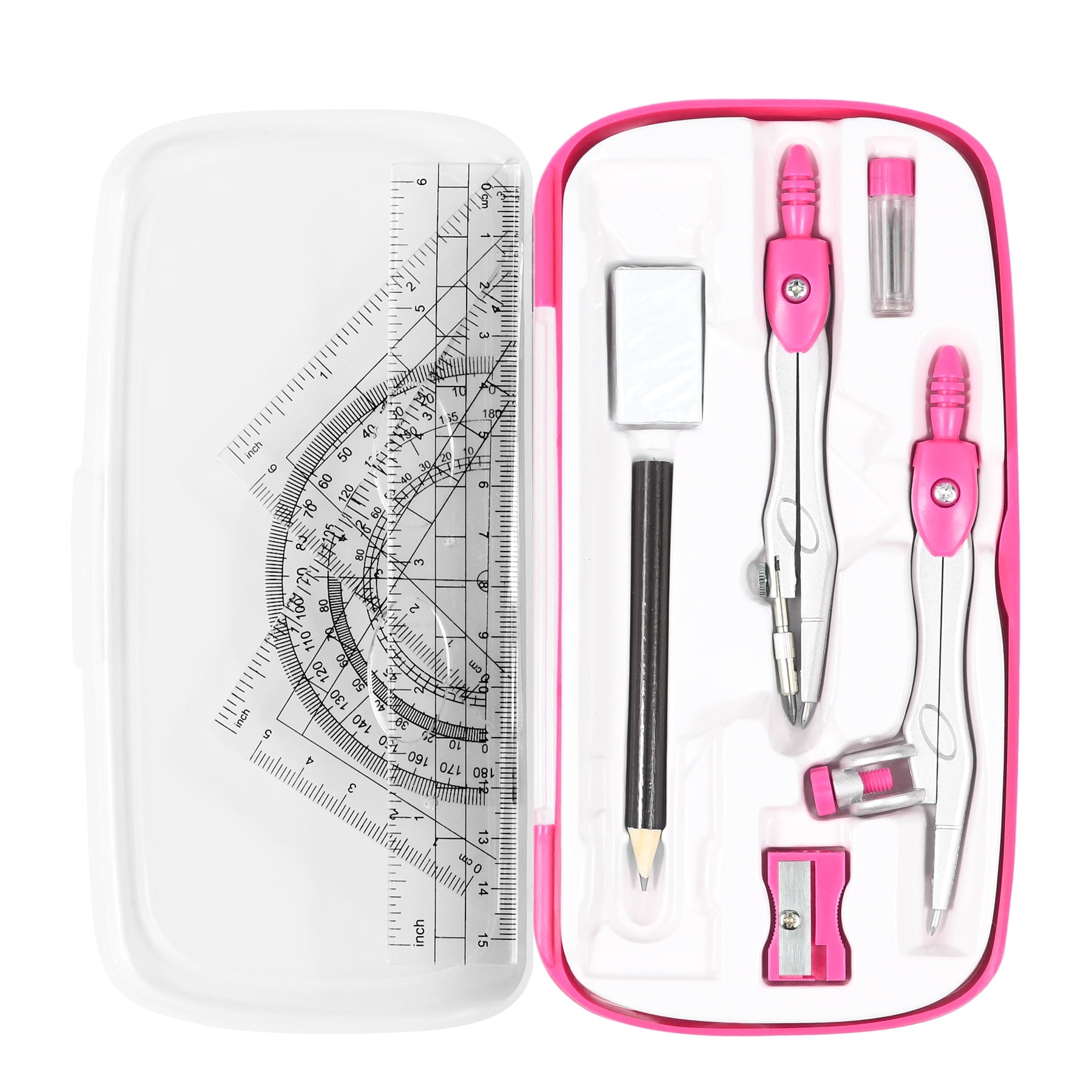 Geometry Set 10 Pieces Student Supplies with Shatterproof Storage Box ...
