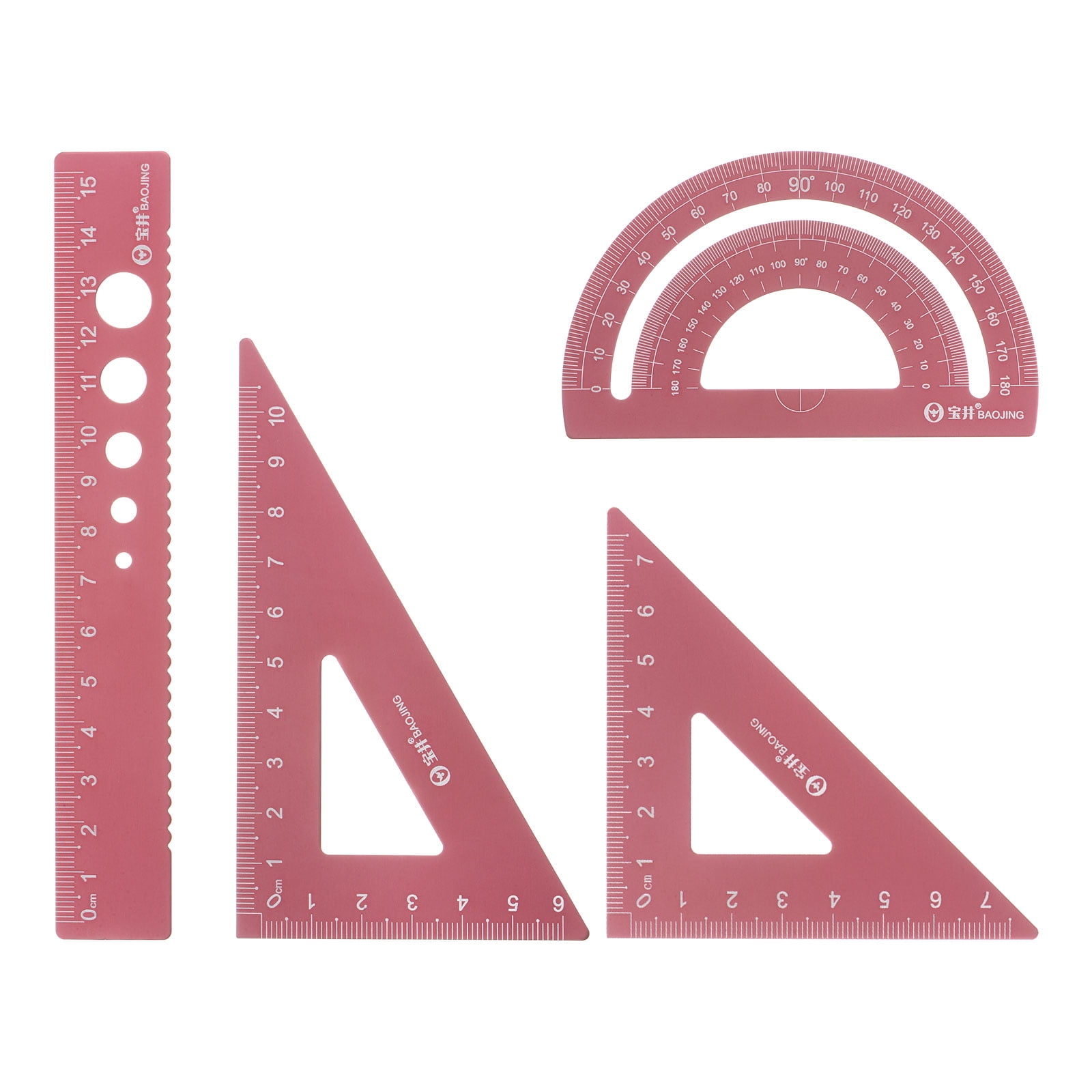 8pcs Ruler Geometry Set 15cm 8pcs Laser Engraving Hollow Metal Ruler Set, Red ...