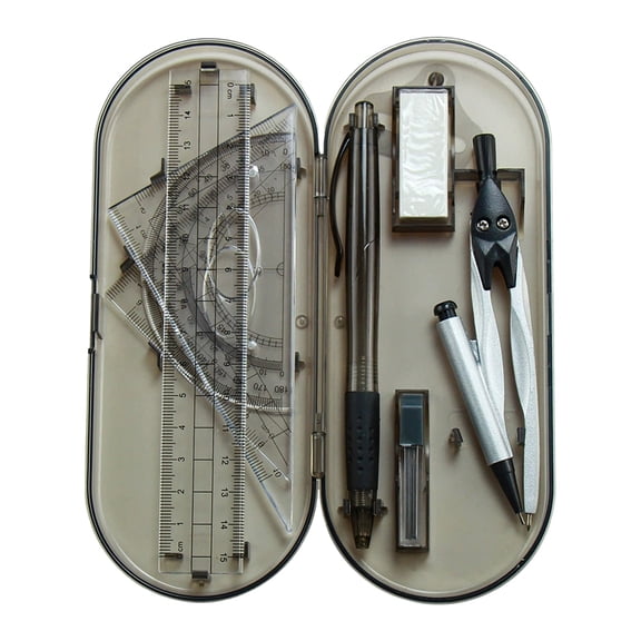 Geometry Set, Drafting Tools Kit, 8-Piece Precision Instruments in Compact Case, Includes Ruler, Protractor, and Pencil for Students, Architects, and Engineers