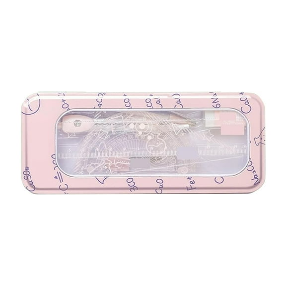 Compass Geometry Tool Protractor and Compass Set with Metal Box Drawing Compass with Rulers Math Compass Kit for Class Supplies and School 7 Piece,Math Set,Pink School Supplies,Things for School