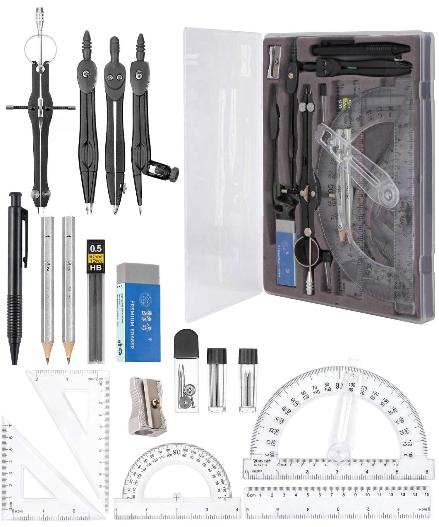 Geometry Set with 6 Inch Swing Arm Protractor, Divider, Set Squares ...