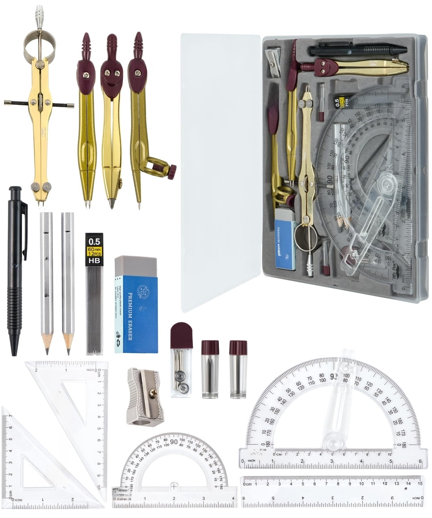 Geometry Set with 6 Inch Swing Arm Protractor, Divider, Set Squares ...