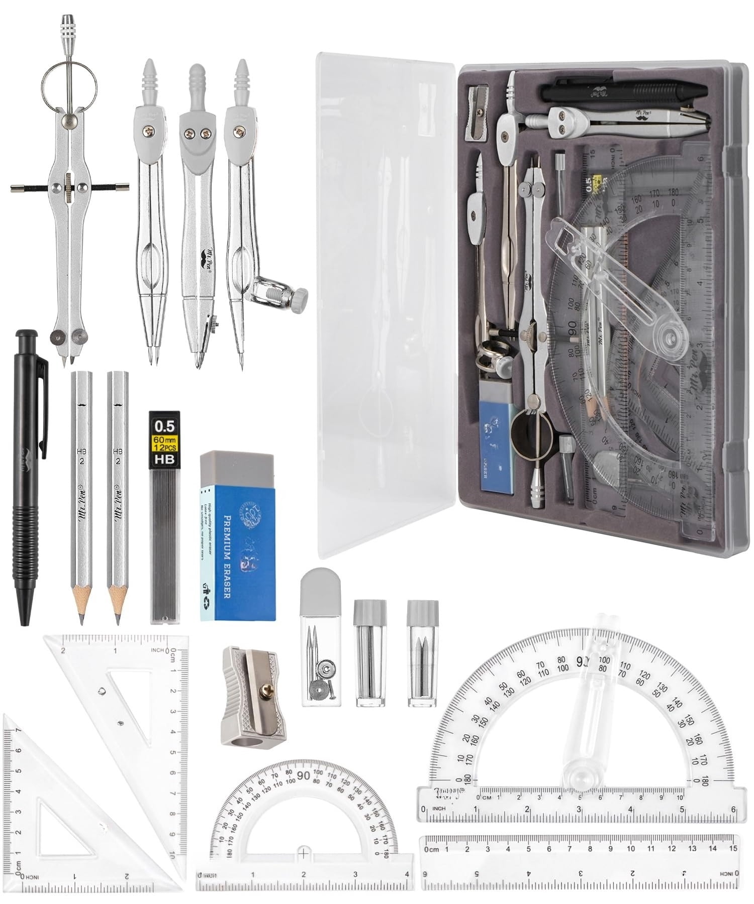 Geometry Set with 6 Inch Swing Arm Protractor, Divider, Set Squares ...