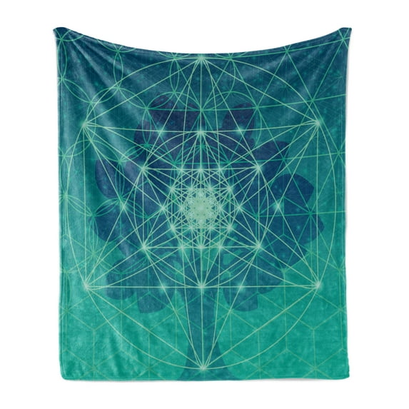 Geometry Soft Flannel Fleece Throw Blanket, Digital Futuristic Tree of Life Space Plains Pattern, Cozy Plush for Indoor and Outdoor Use, 70" x 90", Petrol Blue Green, by Ambesonne