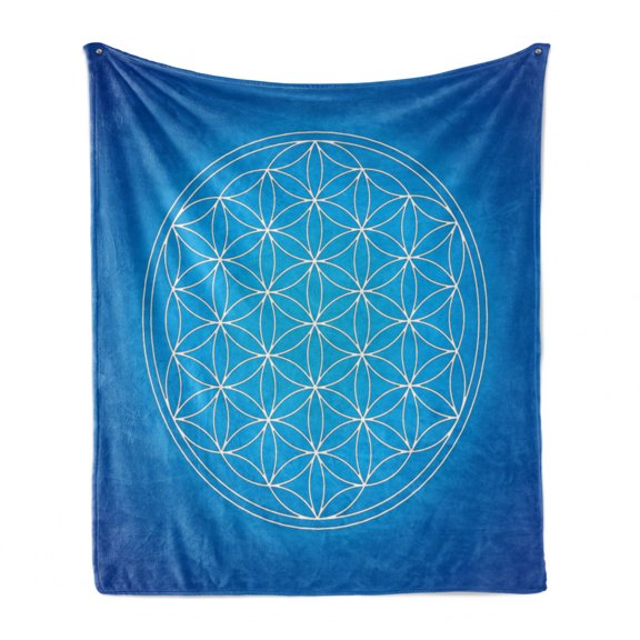 Geometry Soft Flannel Fleece Throw Blanket, Flower of Life Grid Pattern Consisting of Types Overlapping Circles Theme, Cozy Plush for Indoor and Outdoor Use, 50" x 60", Blue White, by Ambesonne