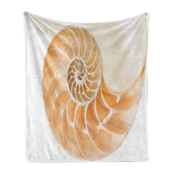 Geometry Soft Flannel Fleece Throw Blanket, Nautilus Shell Showing the Chambers in Distance Curves Helix Hidden Print, Cozy Plush for Indoor and Outdoor Use, 50" x 70", Cream White, by Ambesonne