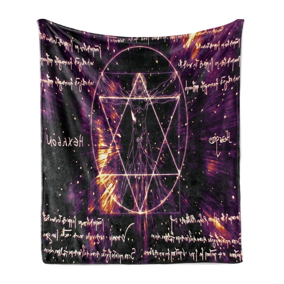 Geometry Soft Flannel Fleece Throw Blanket, Vitruvian Man with Occult Themes Secret of the Universe Graphic, Cozy Plush for Indoor and Outdoor Use, 60" x 80", Purple, by Ambesonne