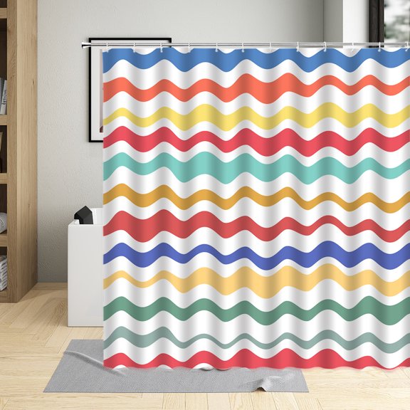 Geometry Stripe Triangle Lattice Personality Printing Pattern Shower Curtain Fabric With Hook Polyester Washable Home Decoration